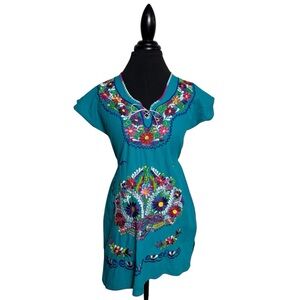 Vtg Embroidered Mexican Dress
